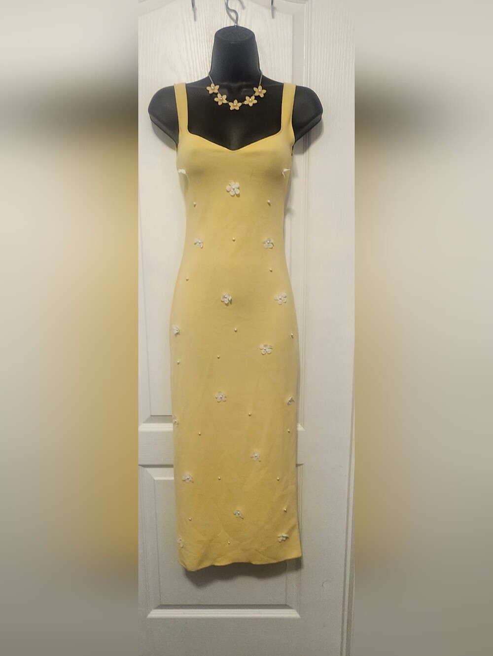 Zara Yellow Midi Dress with Floral Appliqués Size Small